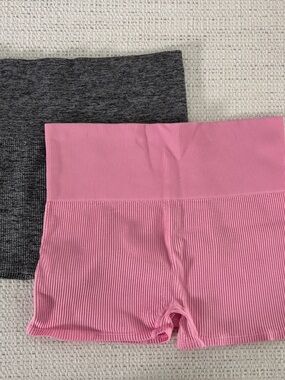Colsie Ribbed Bike Shorts Bundle- Pink & Gray, Size Large